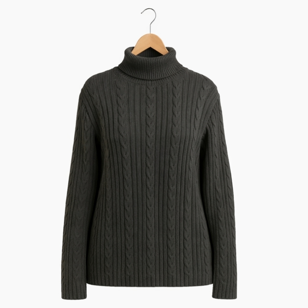 Lauren Ralph Lauren Gray Cableknit Turtleneck Sz XL